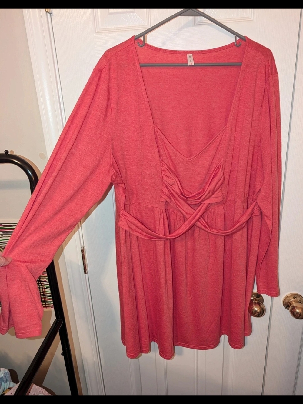 Rosegal Coral V-Neck Long Sleeve Tunic Shirt